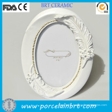 Unique Oval White Picture Frames with Handmade Feather